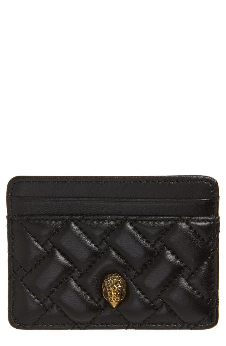 Kurt Geiger London Quilted Leather Card Holder, Main, color, Black