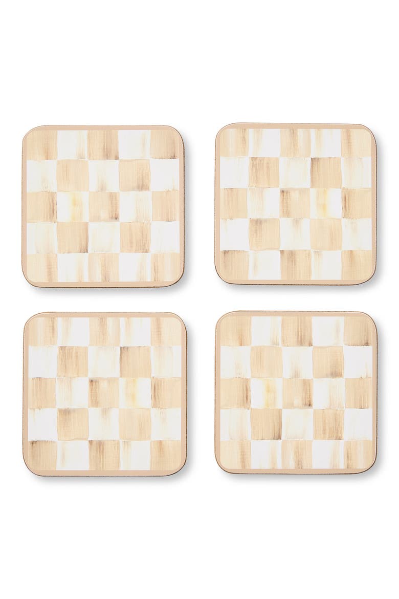 Set of 4 Mocha Check Cork Back Coasters, Main, color, MOCHA