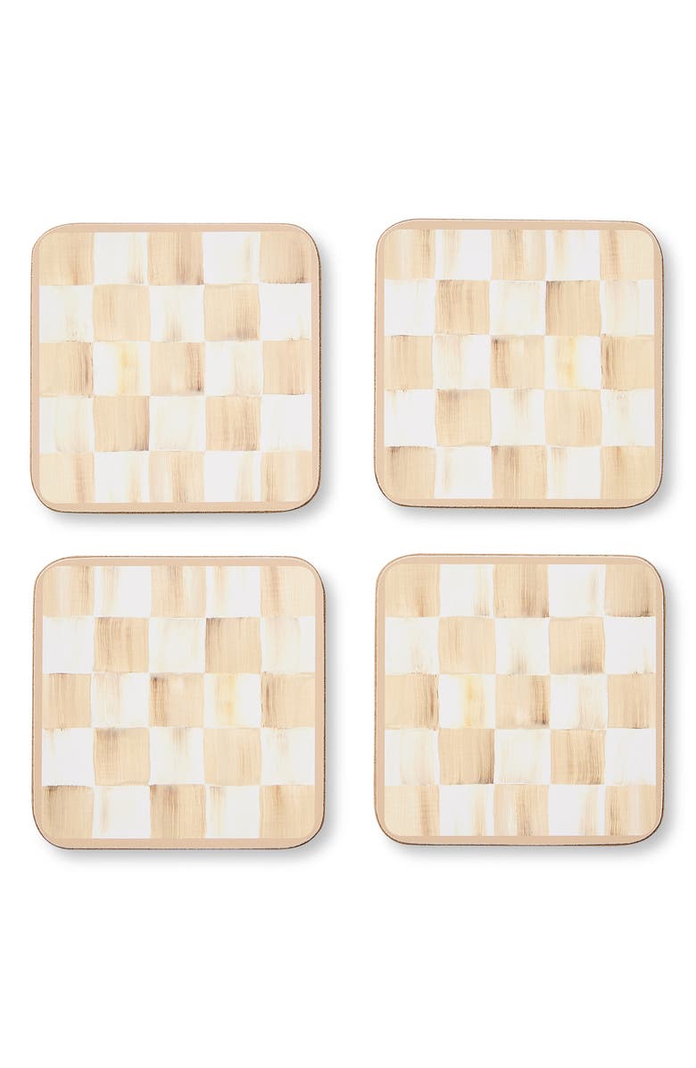 MACKENZIE CHILDS Set of 4 Mocha Check Cork Back Coasters, Main, color, Mocha