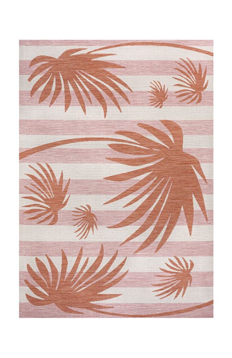 Veronica Classic Beach Stripe and Palm Leaf Indoor/Outdoor Area Rug