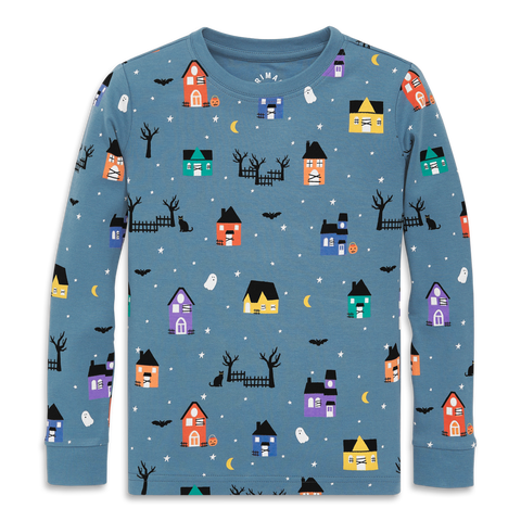 Kids Organic Long Sleeve Pj Top In Halloween Prints