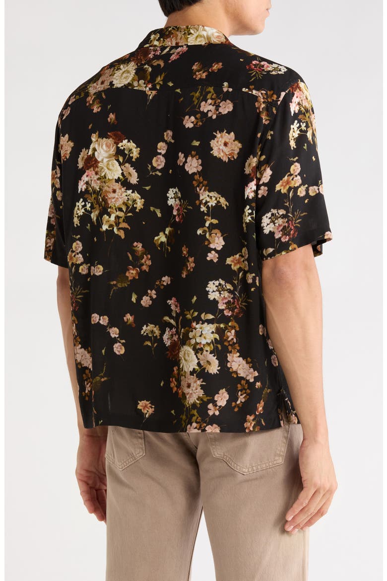 Armada Floral Linen & Cotton Camp Shirt, Alternate, color, JET BLACK