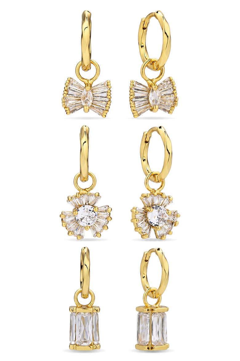 Bow and Bloom Charm Huggie Hoop Earrings, Alternate, color, GOLD