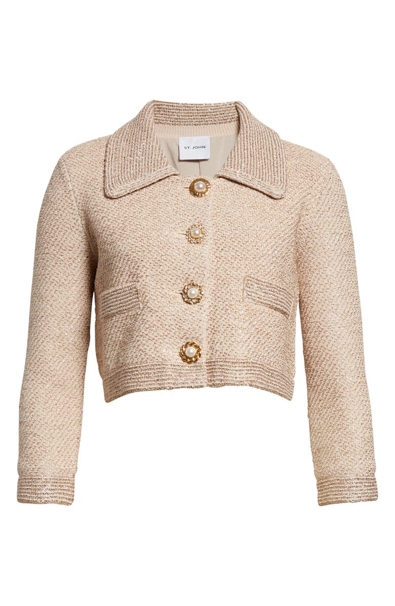ST. JOHN Sequin Twill Knit Jacket, Alternate, color, Light Beige Multi