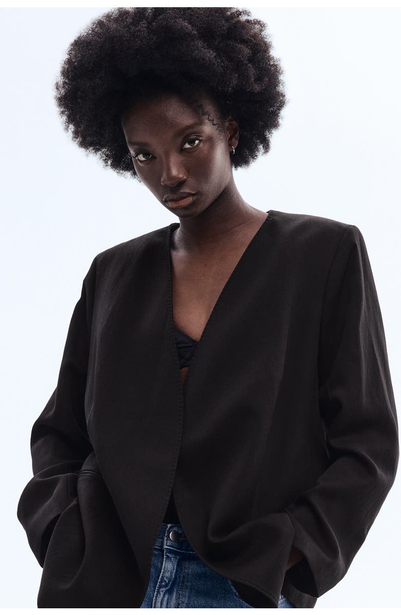 H&M Collarless Blazer, Alternate, color, Black