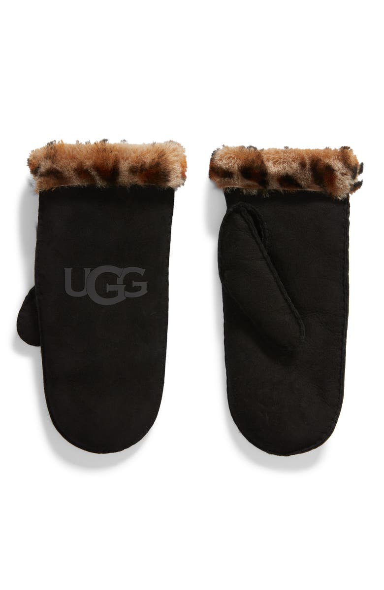 UGG<sup>®</sup> Genuine Shearling Trim Leather Mittens, Main, color, 