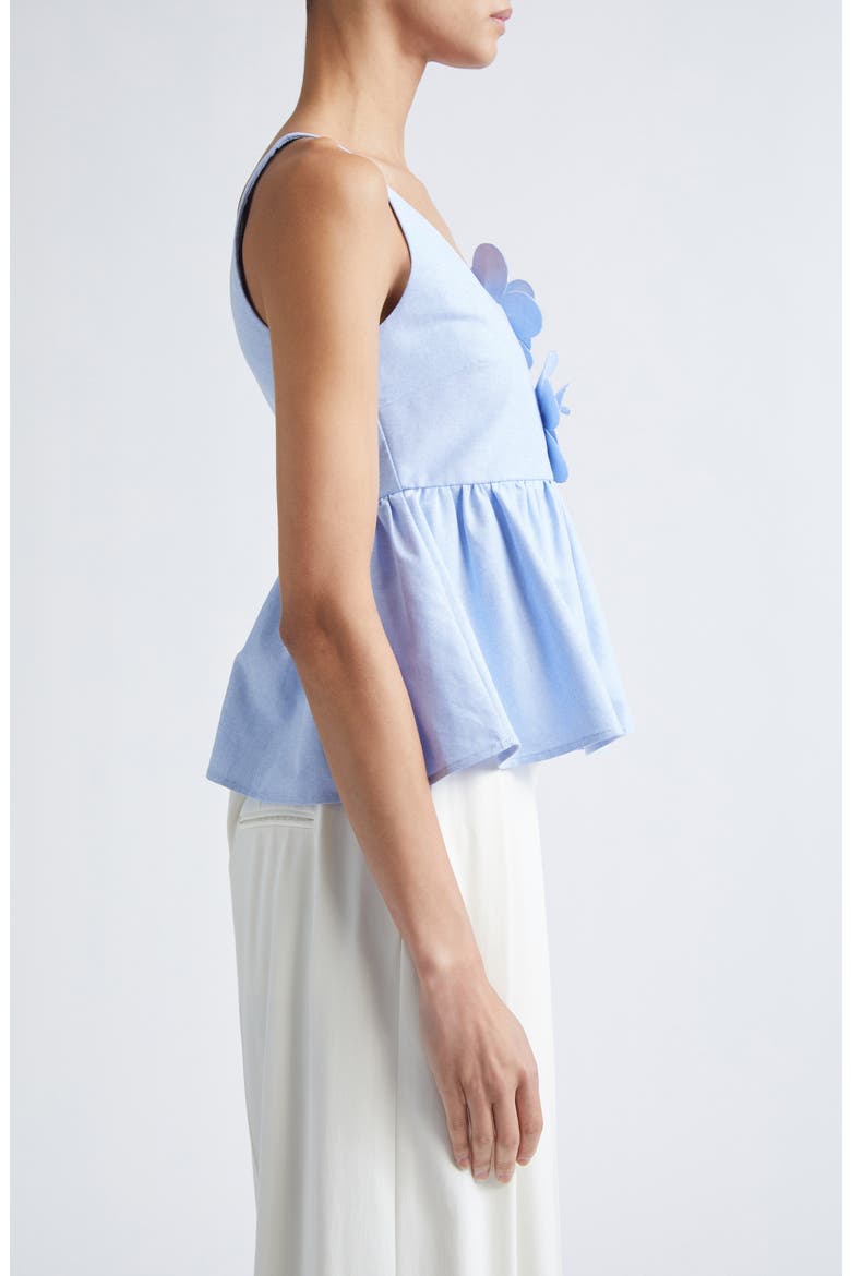 3D Flower Sleeveless Organic Cotton Peplum Top, Alternate, color, BRUNNERA BLUE