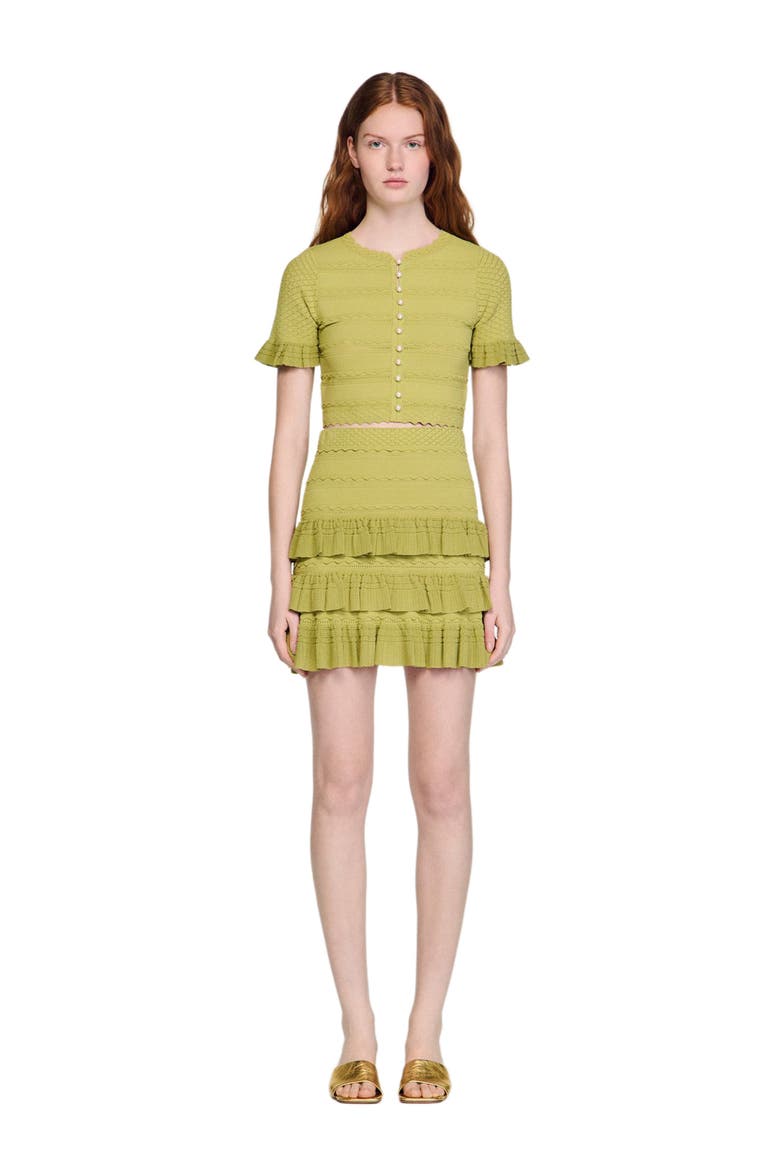 Cropped ruffled-sleeve cardigan, Alternate, color, Green