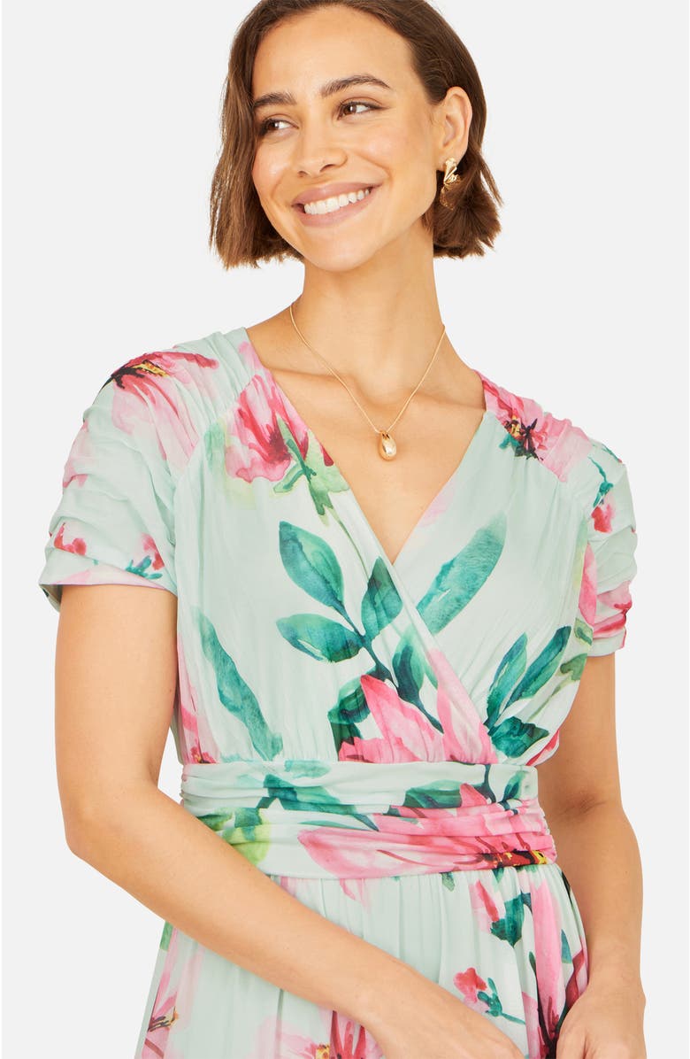 Yumi Mesh Floral Maxi Dress, Alternate, color, Mint Green