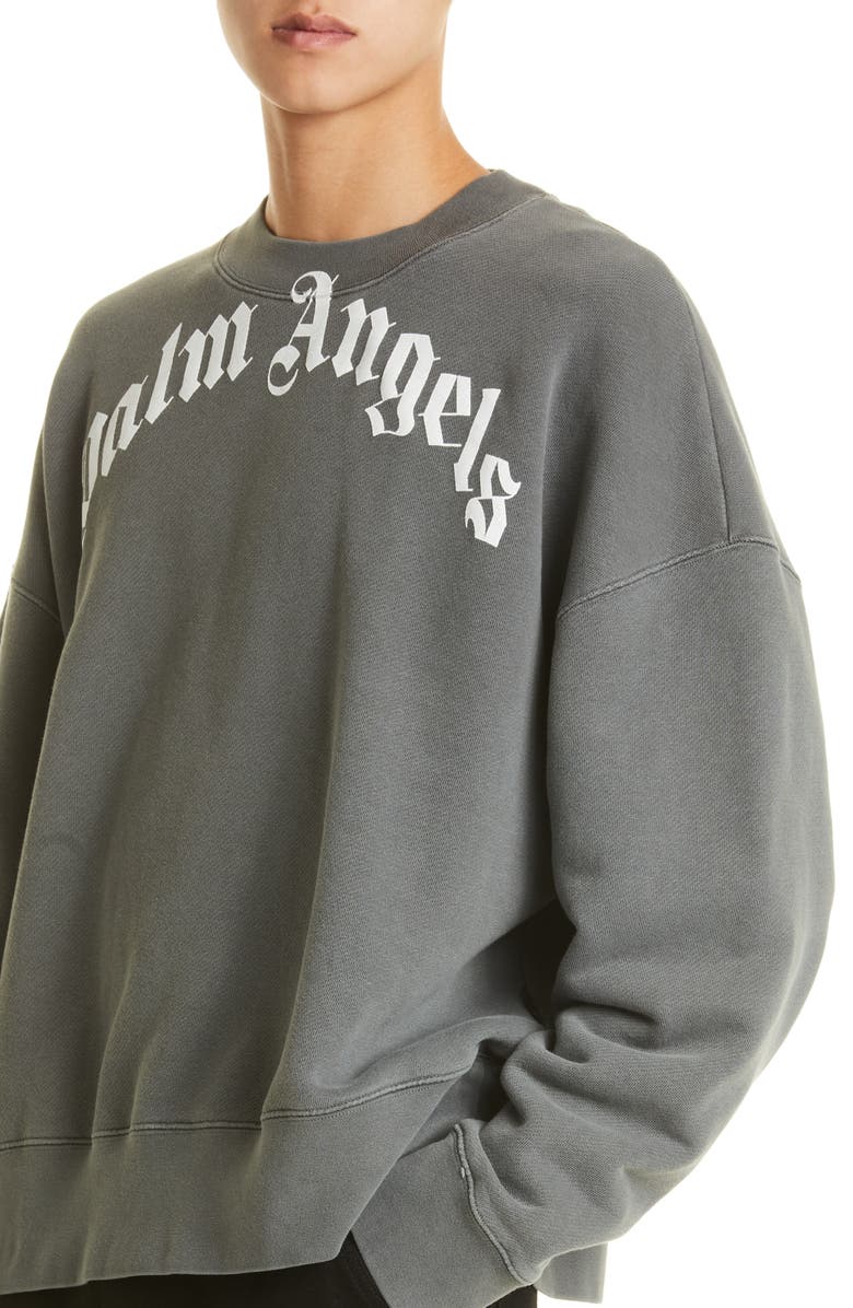 Palm Angels Men's Oversize Curved Logo Crewneck Sweatshirt, Alternate, color,