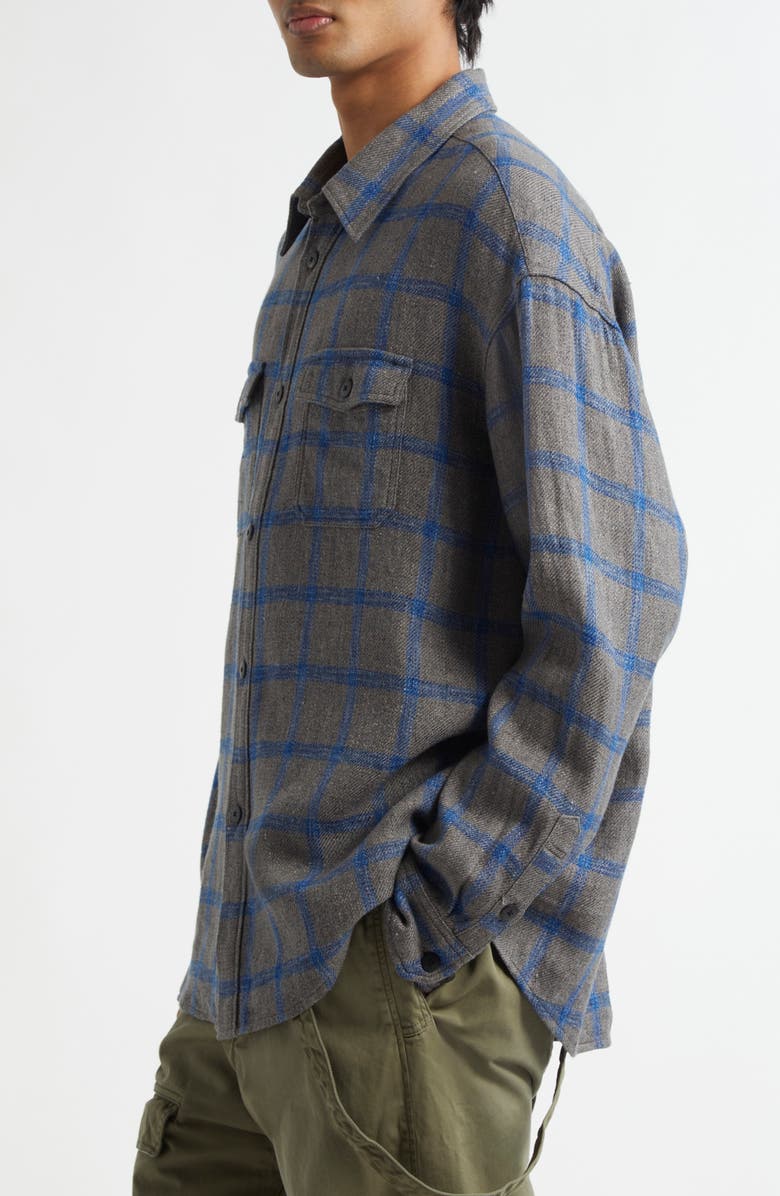 VISVIM Lumber Check Linen & Wool Button-Up Shirt, Alternate, color, Grey