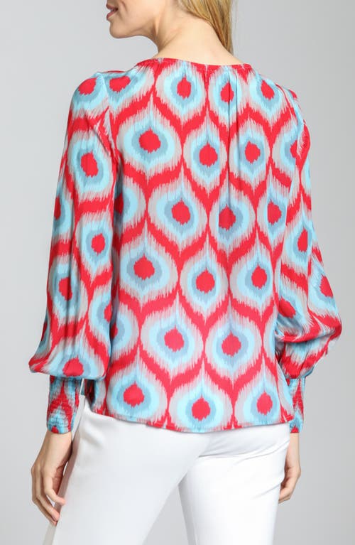 Apny Ikat Print Blouson Sleeve Top In Red Multi