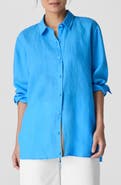 Eileen Fisher Classic Long Sleeve Organic Linen Button-Up Shirt