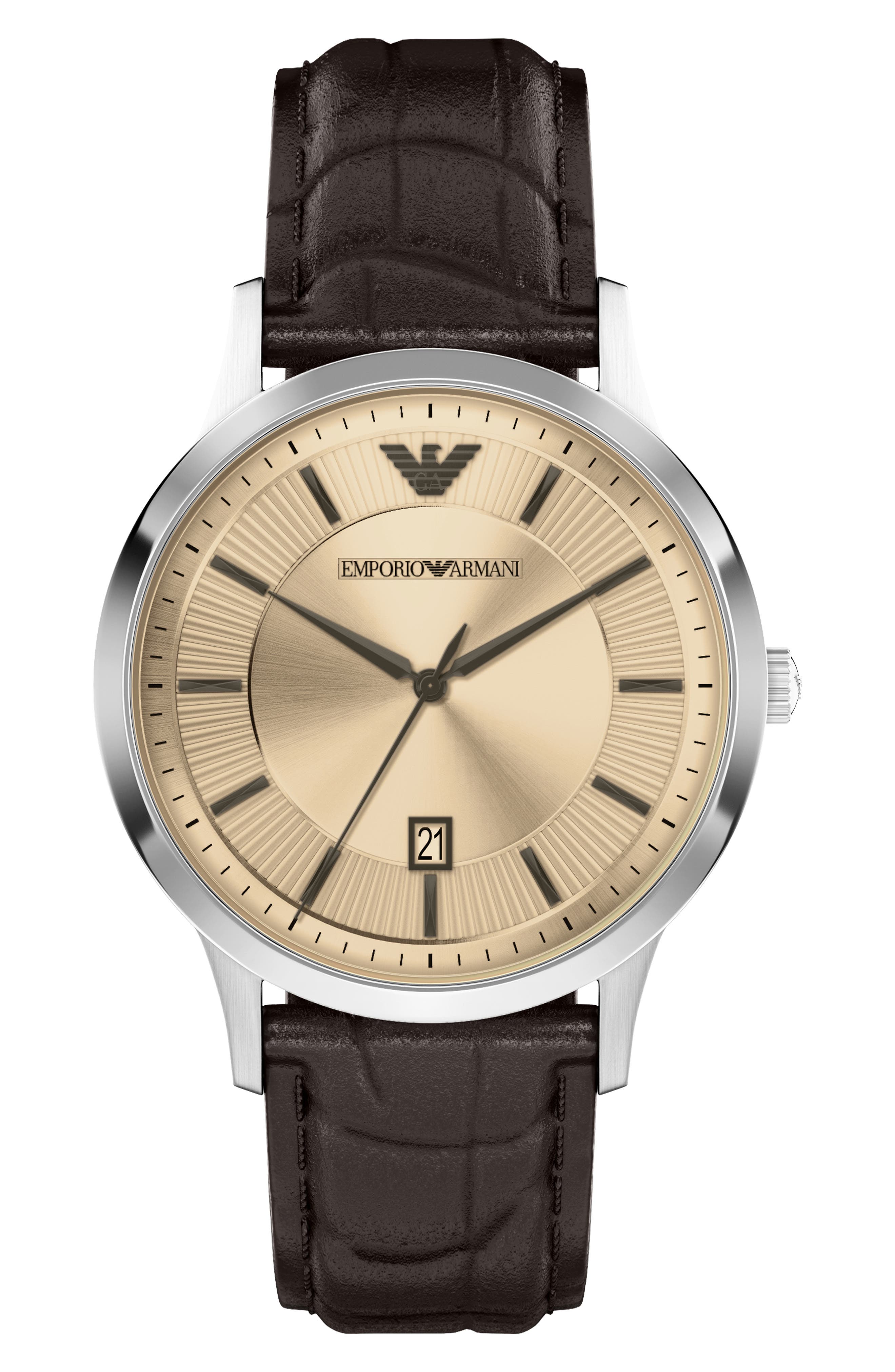 Three-Hand Leather Strap Watch, 43mm (Men) | Nordstrom