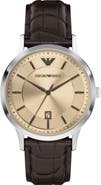 Emporio Armani Three-Hand Leather Strap Watch, 43mm