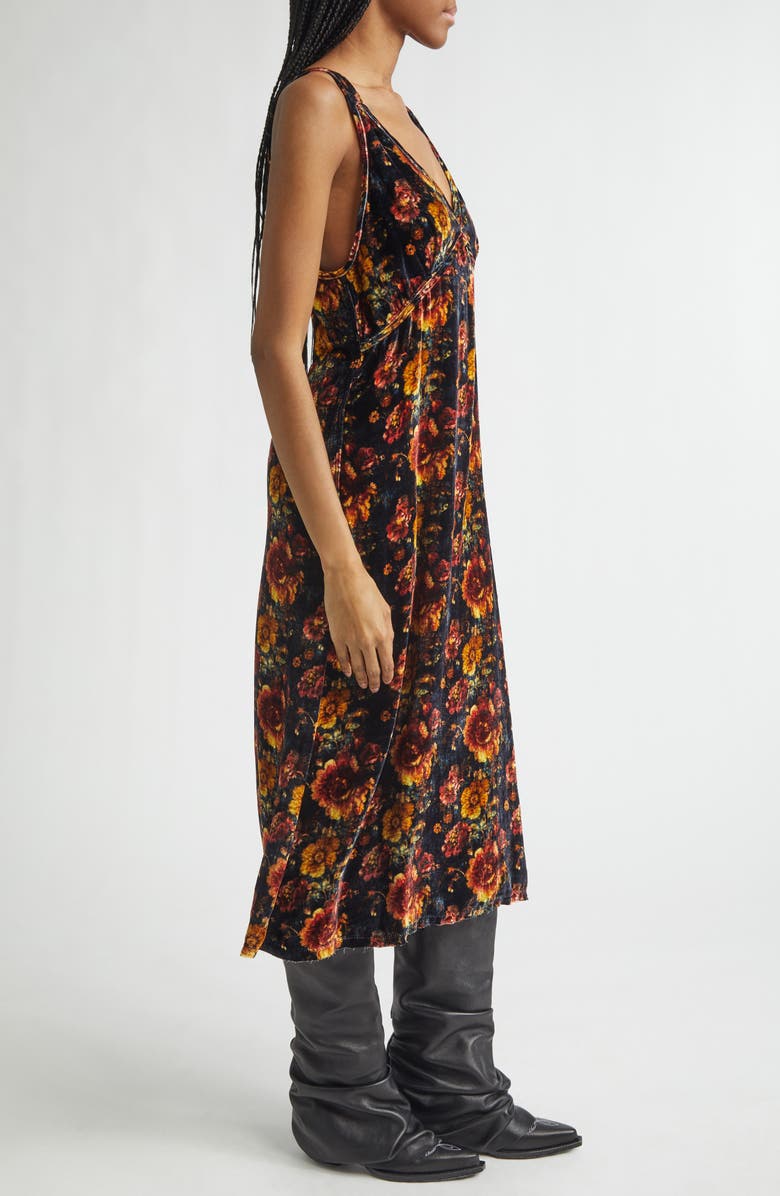 R13 Grunge Floral Velvet Midi Dress, Alternate, color, Orange Multi Floral
