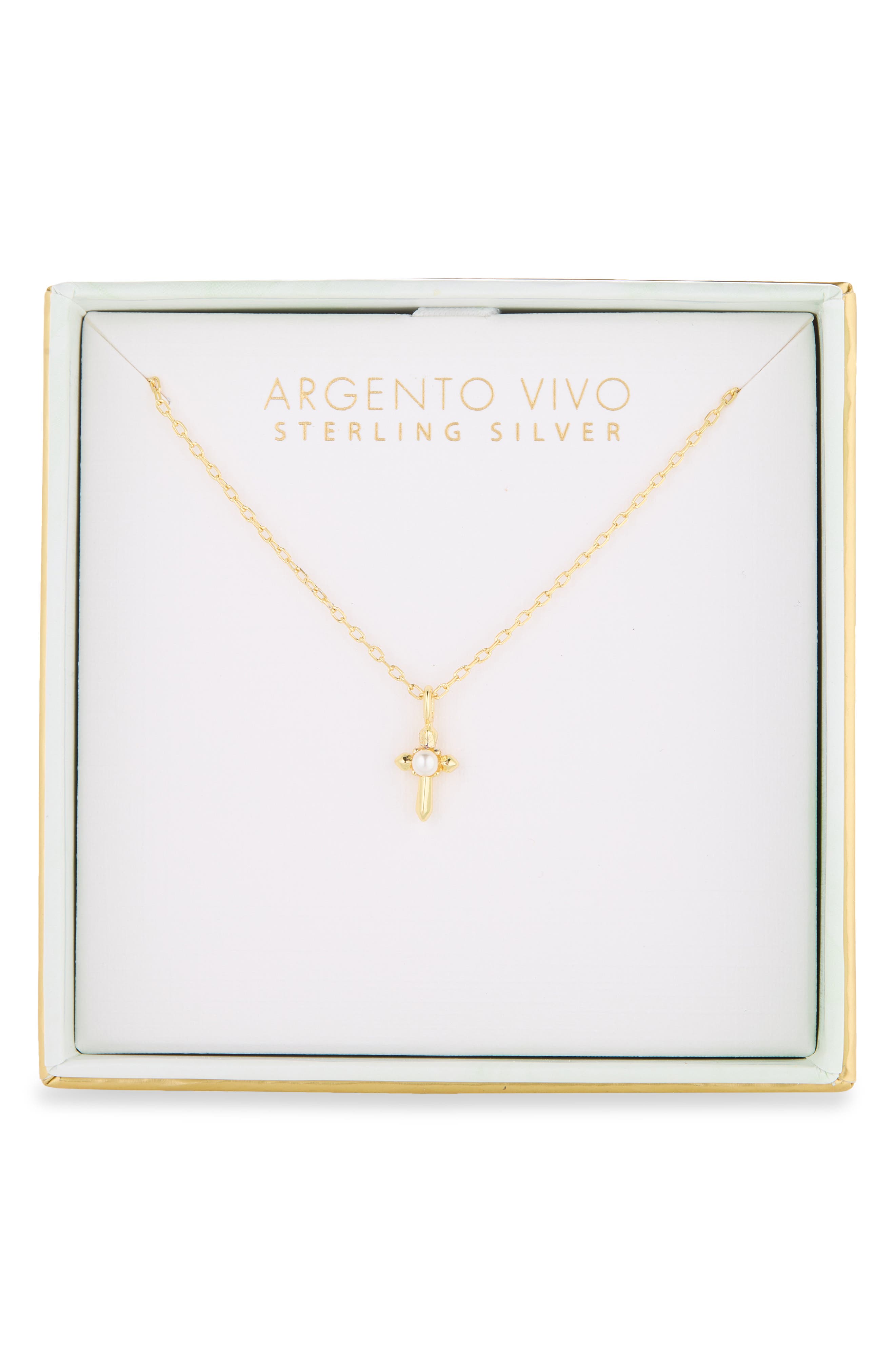 Imitation Pearl Center Cross Necklace