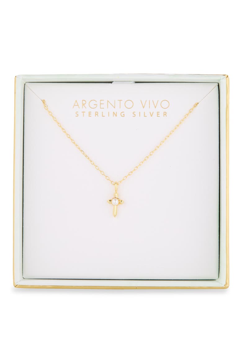 Imitation Pearl Center Cross Necklace, Main, color, GOLD