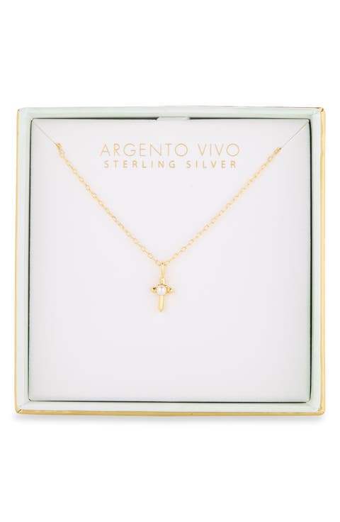 Imitation Pearl Center Cross Necklace