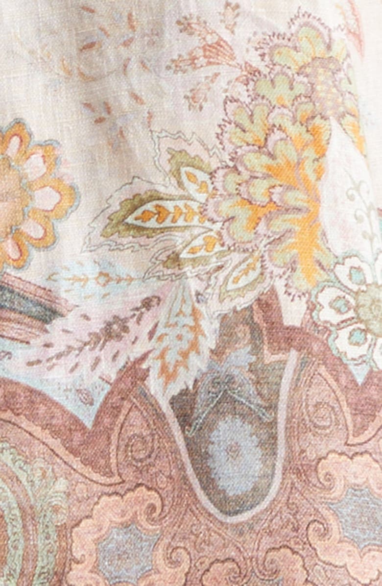 Zimmermann Alchemy Paisley Long Sleeve Belted Linen Minidress, Alternate, color, Pink Paisley