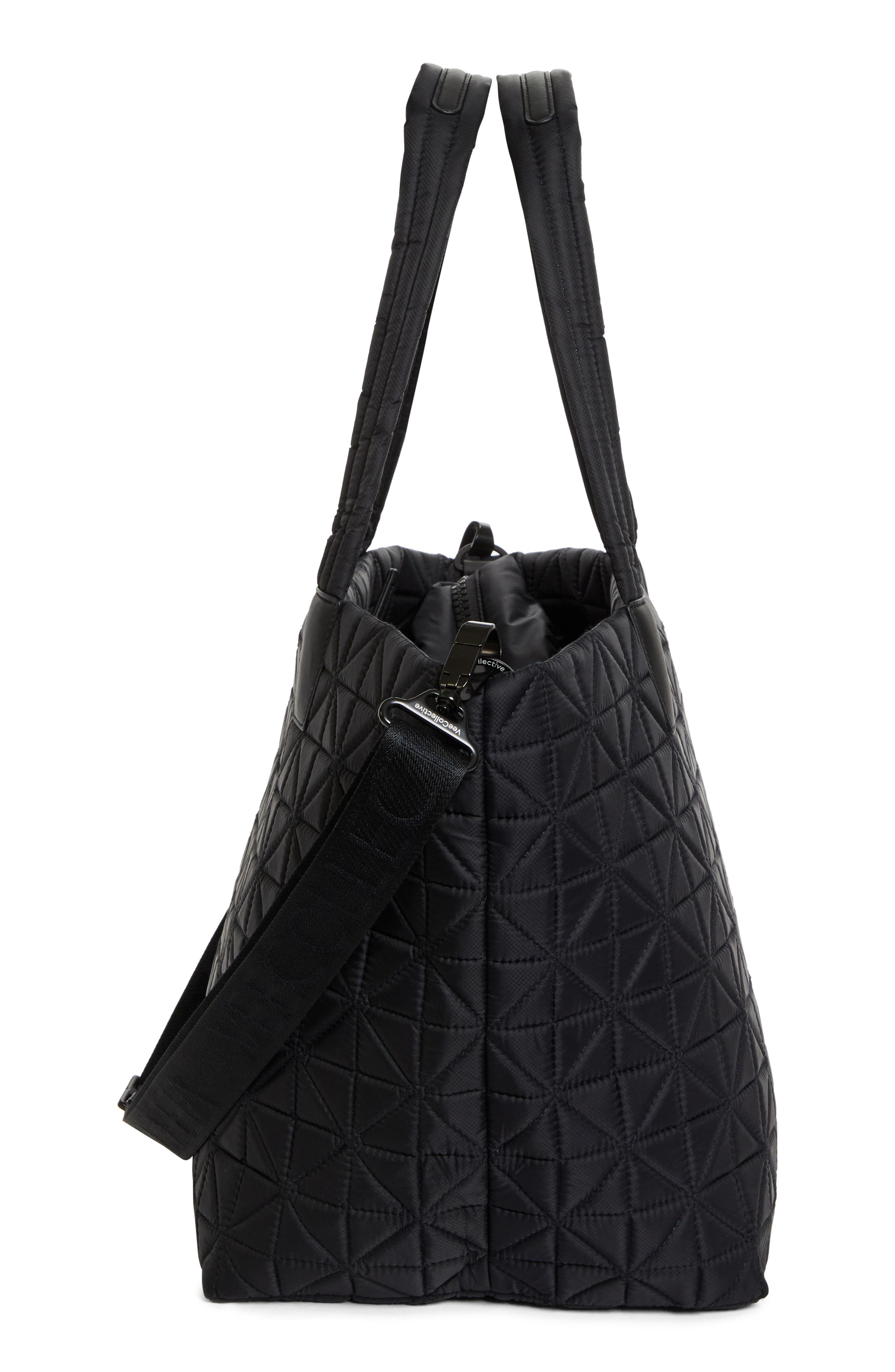 VeeCollective Medium Vee Quilted Recycled Nylon Tote, Alternate, color, Black