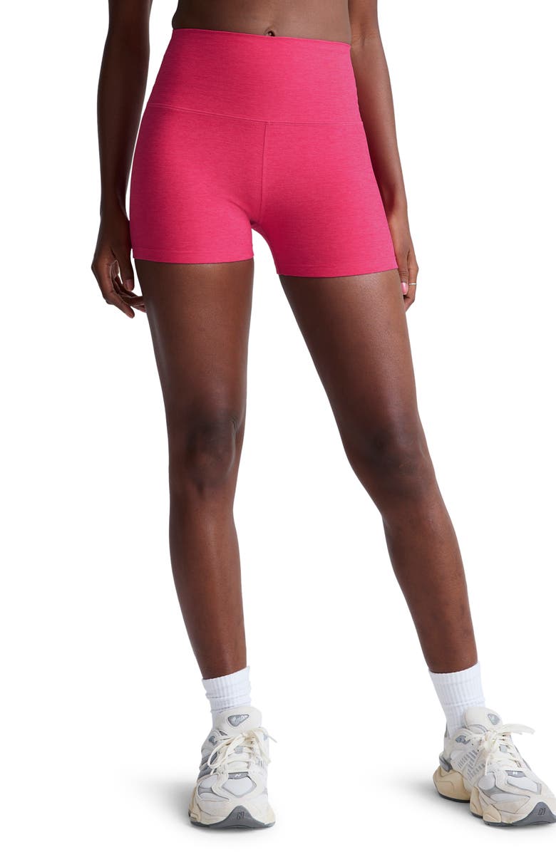 Beyond Yoga Keep Pace Space Dye Bike Shorts, Main, color, Vivid Pink Heather