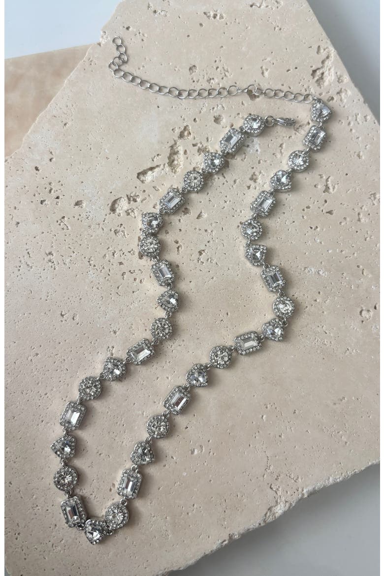 Crystal Halo Station Necklace, Alternate, color, SILVER