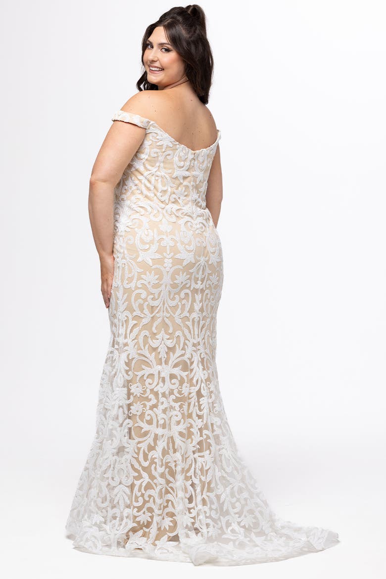Plus Size Sequin Mermaid Dress, Alternate, color, Ivory/Nude