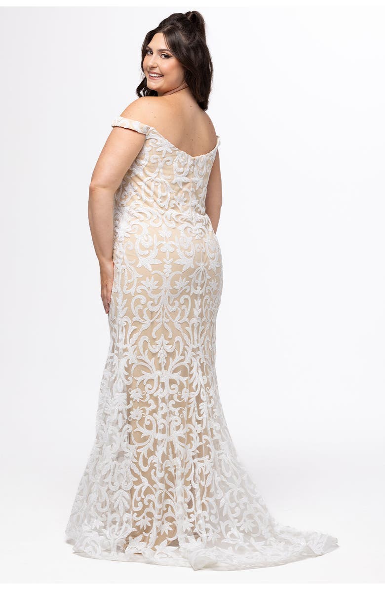 Celebrations by Sydney's Closet Plus Size Sequin Mermaid Dress, Alternate, color, Ivory/Nude