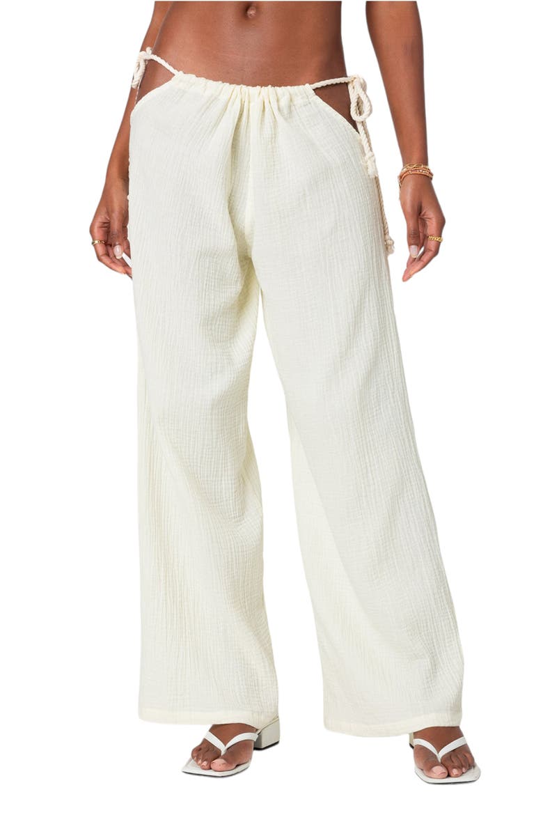Leoni Cutout Cotton Gauze Pants, Main, color, CREAM