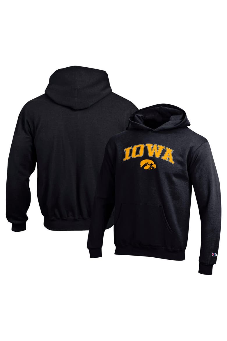 Youth Champion Black Iowa Hawkeyes Campus Pullover Hoodie, Main, color, Black