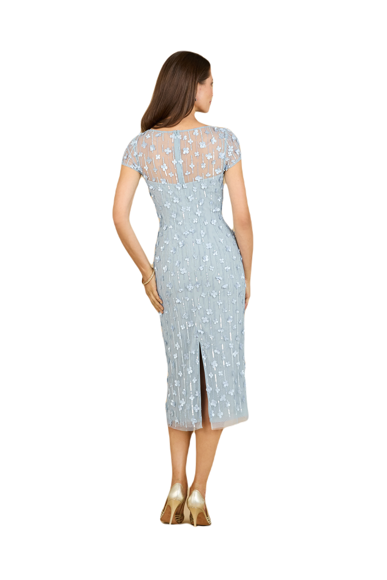3D Applique Midi Dress with Cap Sleeves, Alternate, color, Periwinkle