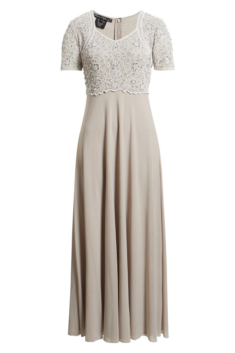 Beaded Bodice A-Line Gown, Alternate, color, SILVER 040