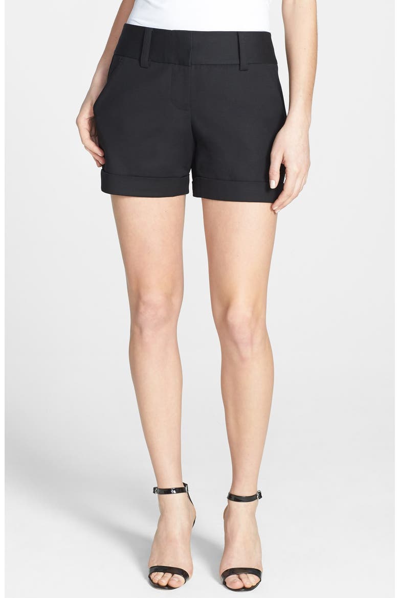 Flat Front Cuff Stretch Cotton Shorts, Main, color, RICH BLACK