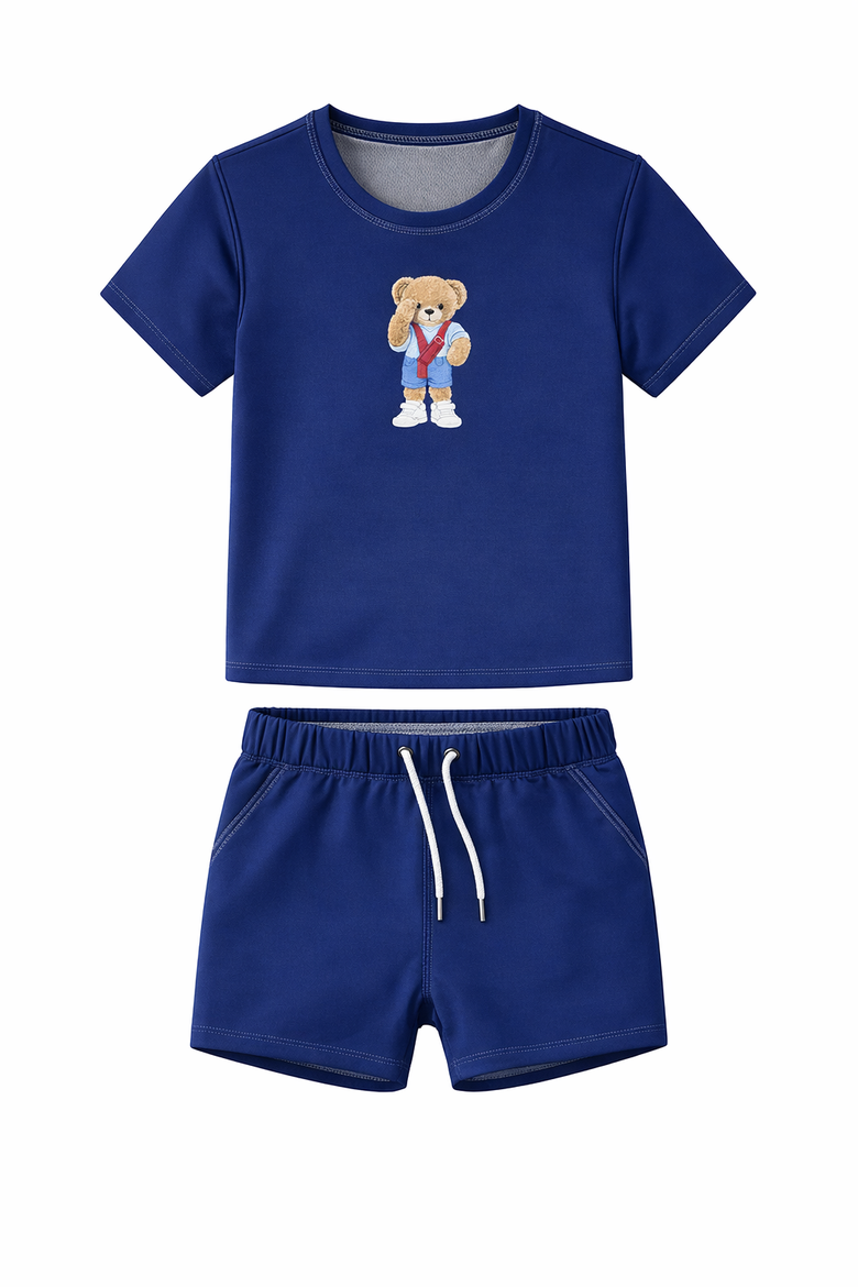 Baby Boy Two-Piece Swimsuit - Navy, Short Sleeve Top and Mesh-Lined Shorts, Main, color, Navy Blue
