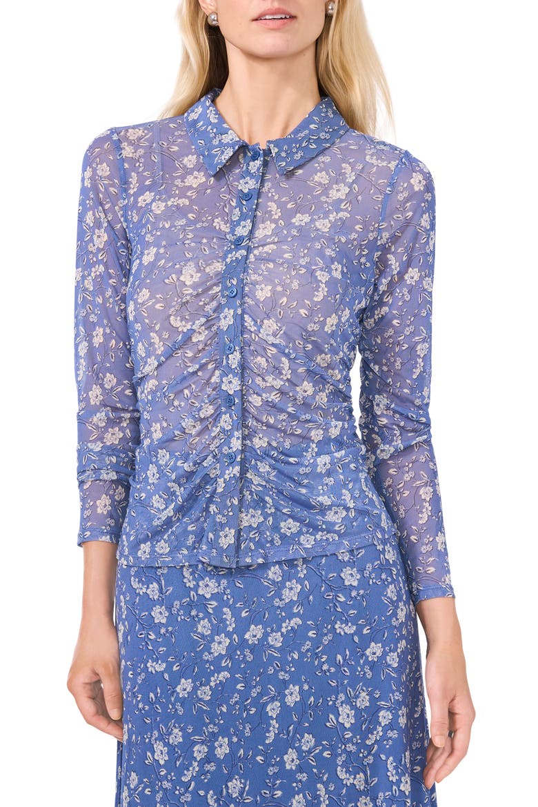 Print Mesh Button-Up Shirt, Main, color, SWIFT SEAS