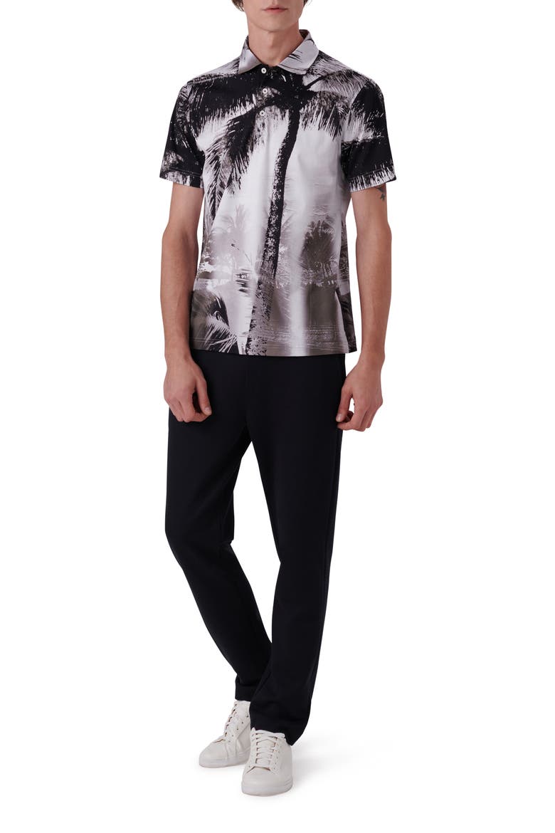 Digital Print Cotton Polo Shirt, Alternate, color, BLACK