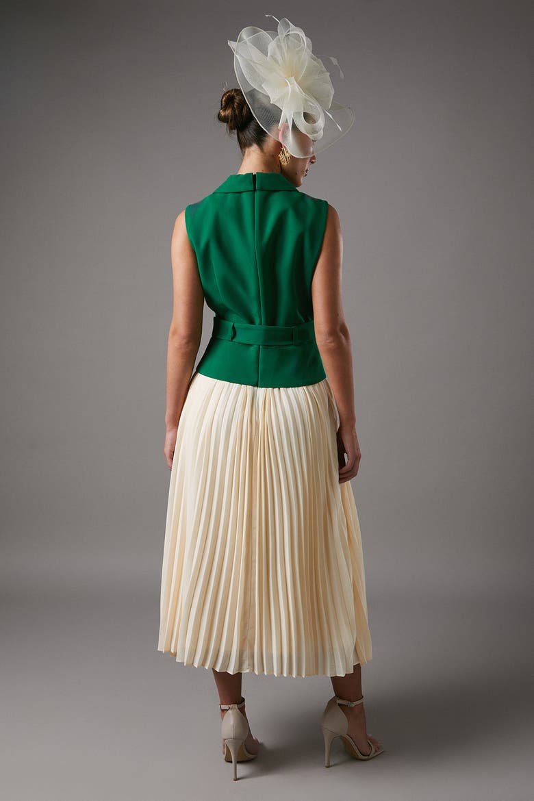 Sleeveless Crepe Pleated Midi Dress, Alternate, color, Green
