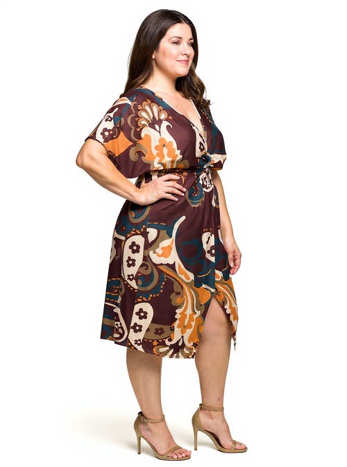 24seven Comfort Apparel Short Sleeve Knot Front Midi Dress In Animal Print