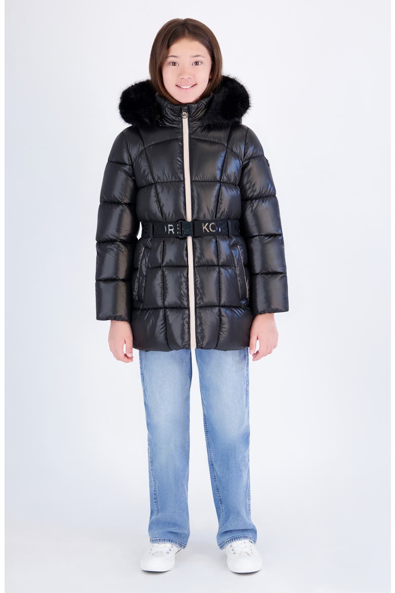 Kids' Active Belted Puffer Jacket, Main, color, BLACK