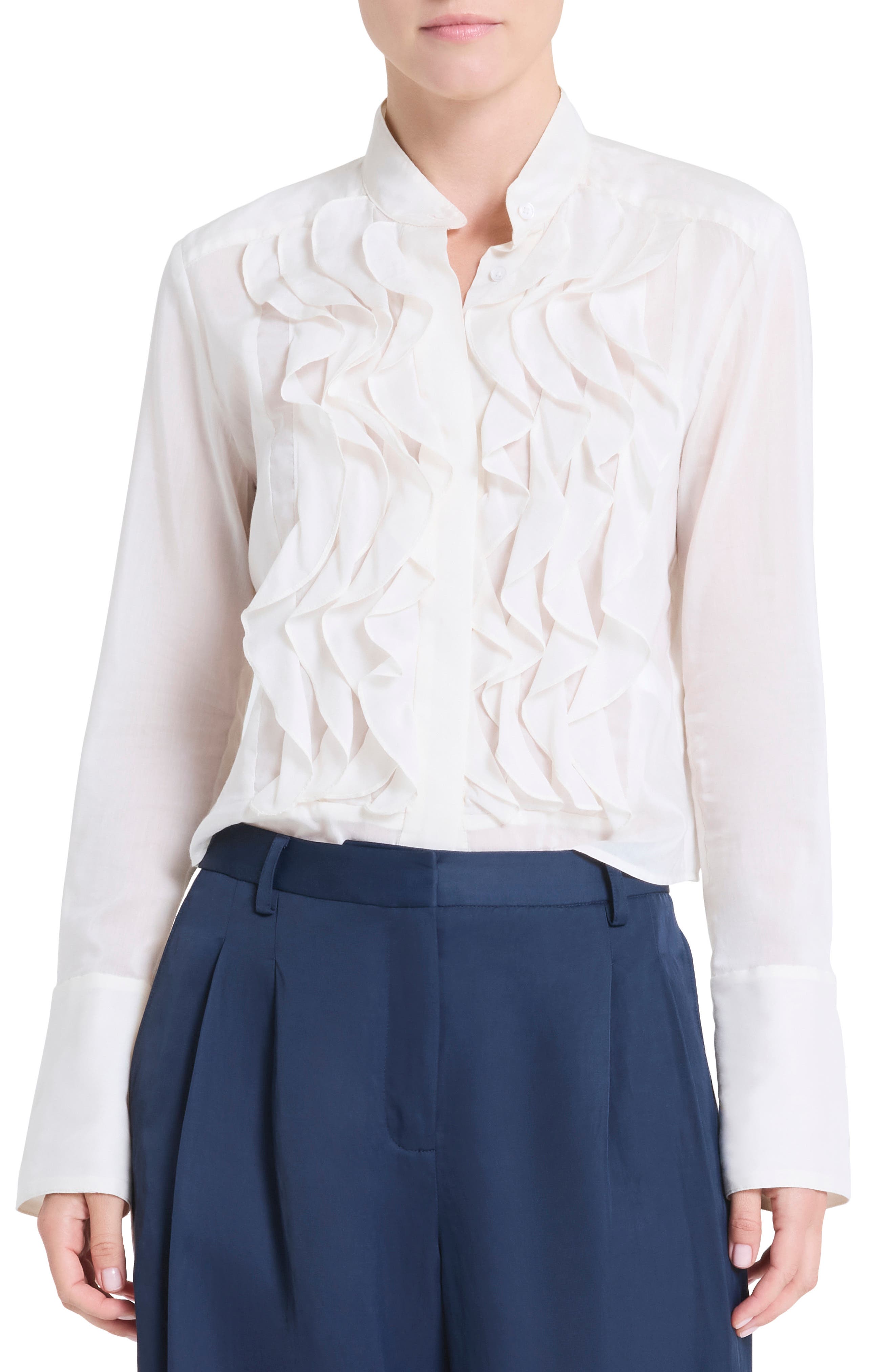 Patti Ruffle Front Cotton & Silk Button-Up Shirt