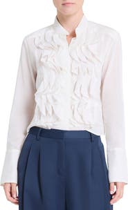 TWP Patti Ruffle Front Cotton & Silk Button-Up Shirt
