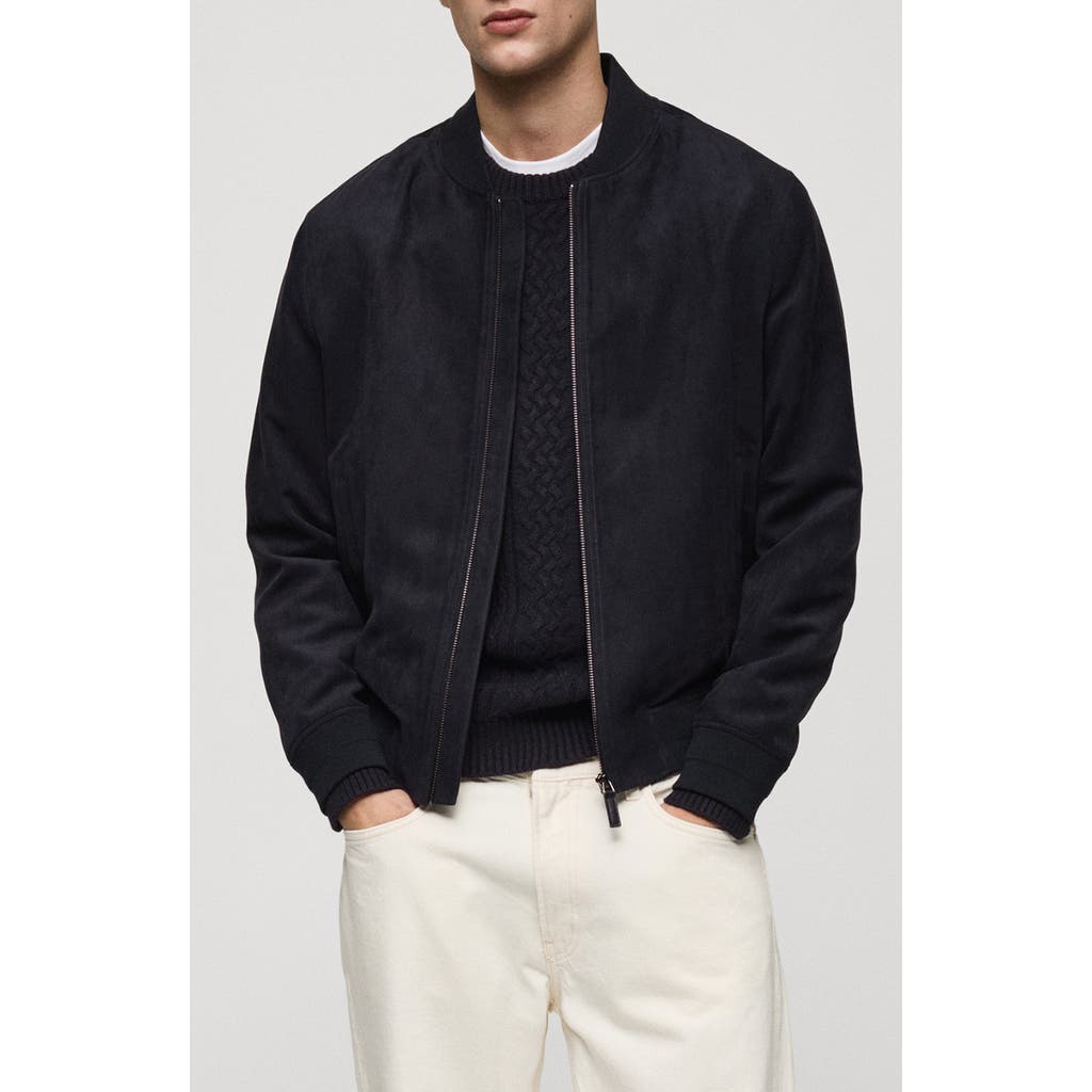 Mango Faux Suede Bomber Jacket In Night Blue