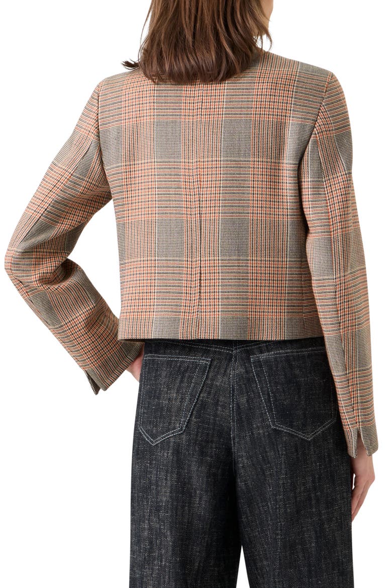 Glen Plaid Collarless Stretch Wool Jacket, Alternate, color, BEIGE-MOCCA-ORANGE