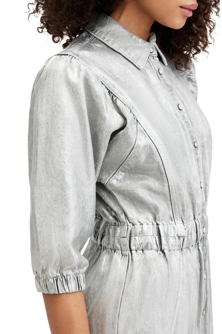 Osa Metallic Puff Sleeve Denim Shirtdress, Alternate, color, METALLIC SILVER