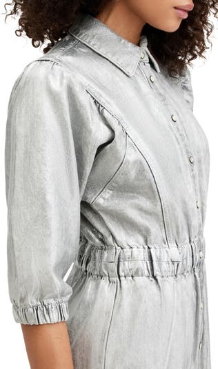 Osa Metallic Puff Sleeve Denim Shirtdress