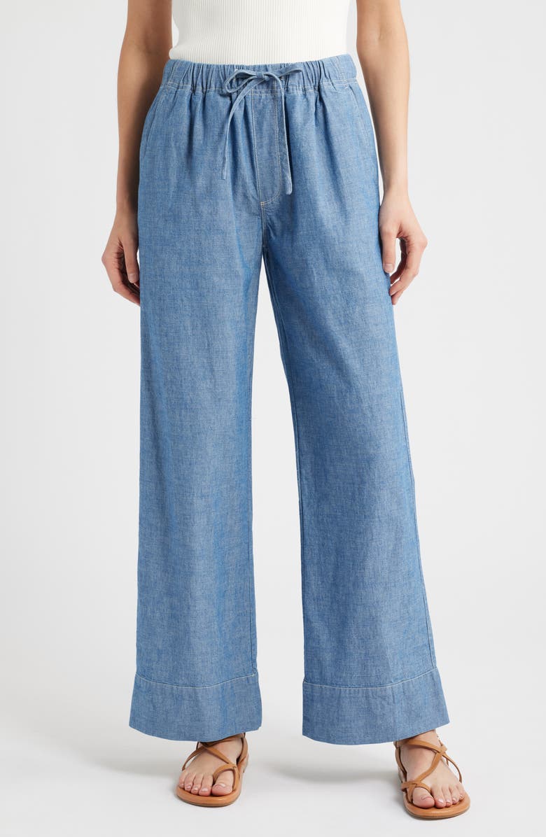 Alex Mill Riley Tie Waist Wide Leg Chambray Pants, Main, color, Chambray Rinse Wash