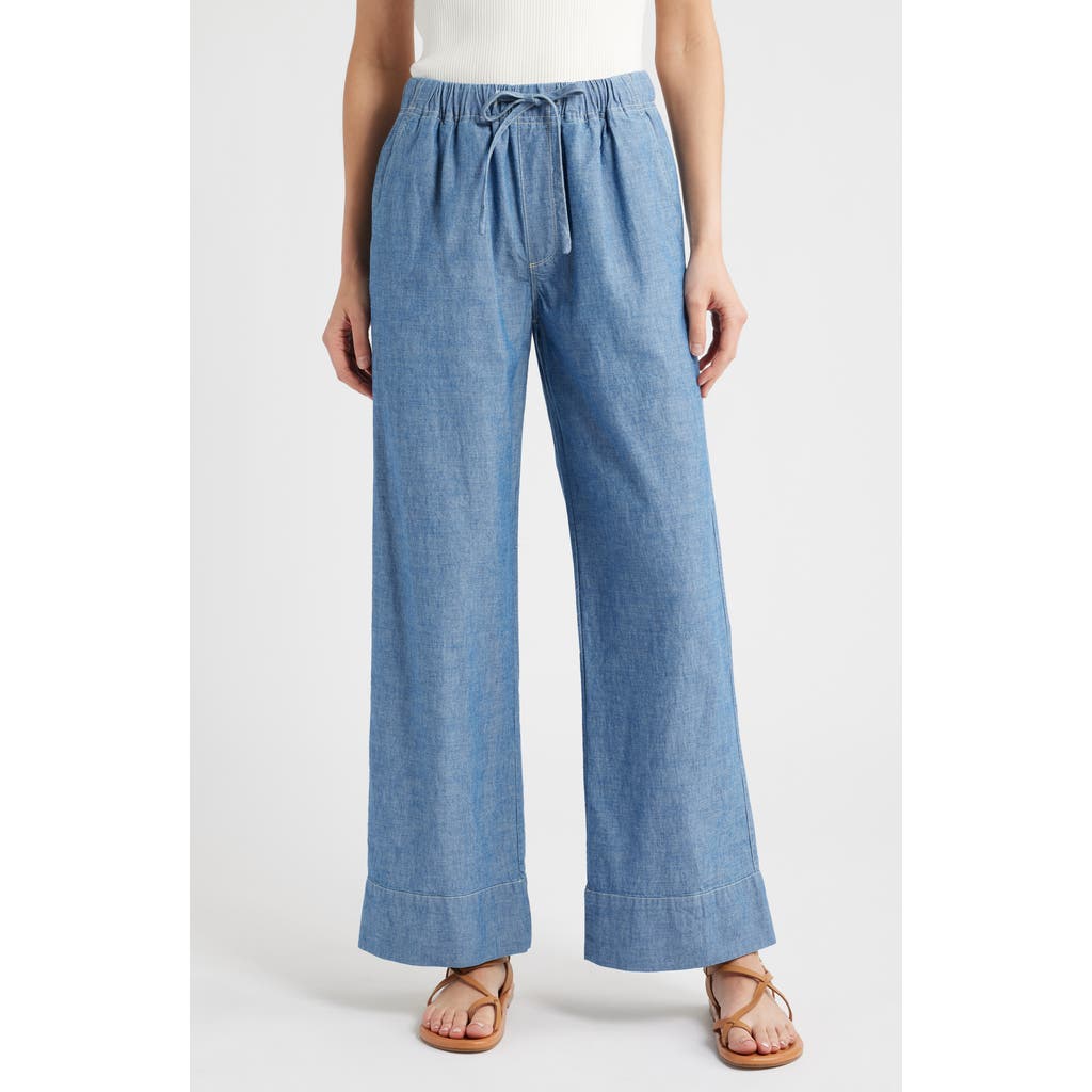 Alex Mill Riley Tie Waist Wide Leg Chambray Pants In Blue