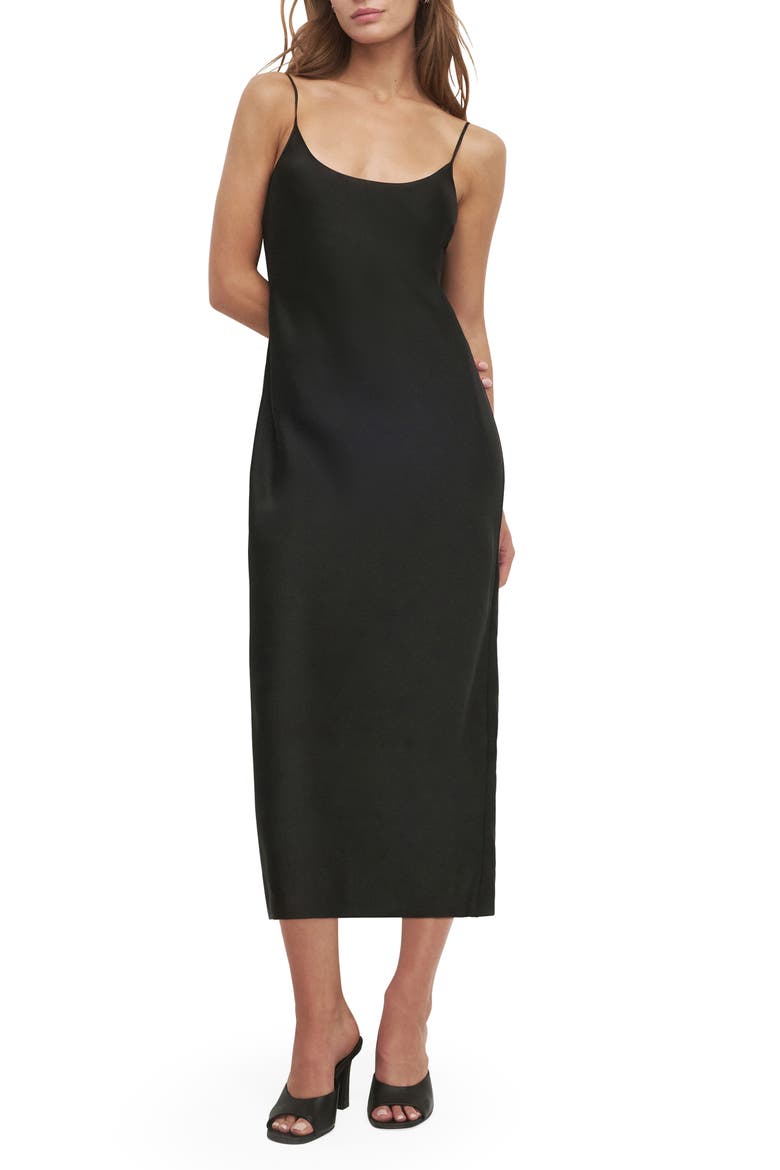 The Amber Abstract Print Midi Slipdress, Main, color, BLACK