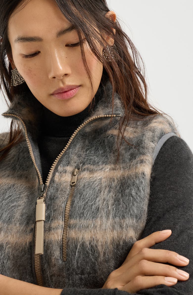 Brunello Cucinelli Jacquard check knit vest, Alternate, color, Grey